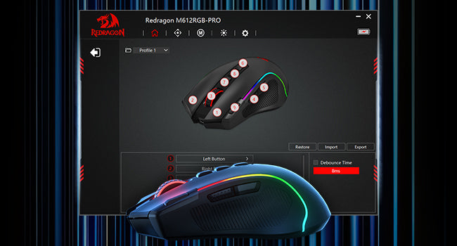 Redragon M612 PRO BT & 2.4RGB Gaming Mouse, 8000 DPI Wired/Wireless Optical Gamer Mice 11 Programmable Buttons & 6 Backlit Modes