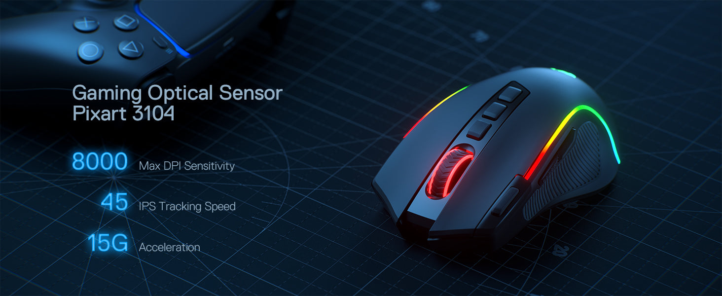 Redragon M612 PRO BT & 2.4RGB Gaming Mouse, 8000 DPI Wired/Wireless Optical Gamer Mice 11 Programmable Buttons & 6 Backlit Modes