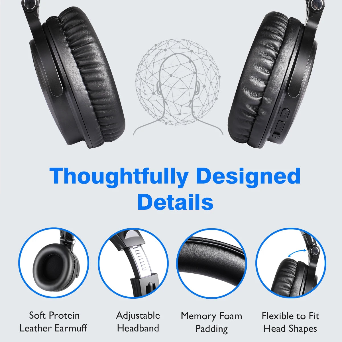 Oneodio Pro-C Wireless Headphones with 50mm Neodymium Drivers 110Hrs Playing Time BT 5.2 Foldable Deep Bass Stereo Headset