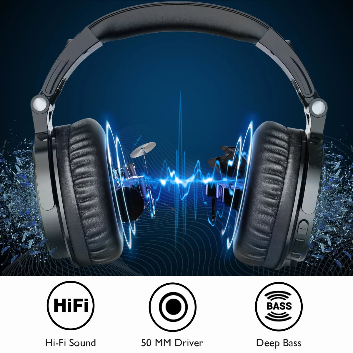 Oneodio Pro-C Wireless Headphones with 50mm Neodymium Drivers 110Hrs Playing Time BT 5.2 Foldable Deep Bass Stereo Headset