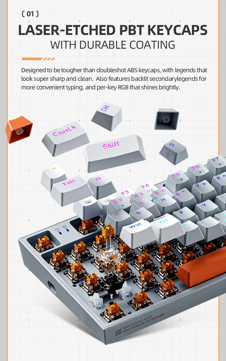 Machenike K500W Wireless Mechanical Keyboard Hot Swap Tri-mode 94 Keys RGB Backlit Gaming Keyboard for PC Gamer Laptop