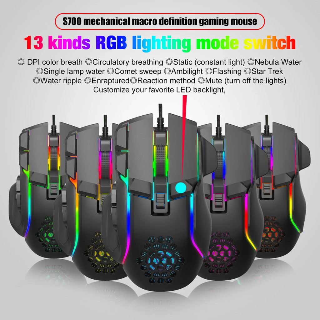 Hot sale HXSJ S700 ergonomics 12800 resolution mechanical 10 button macro programmable gaming mouse for gamer and laptop