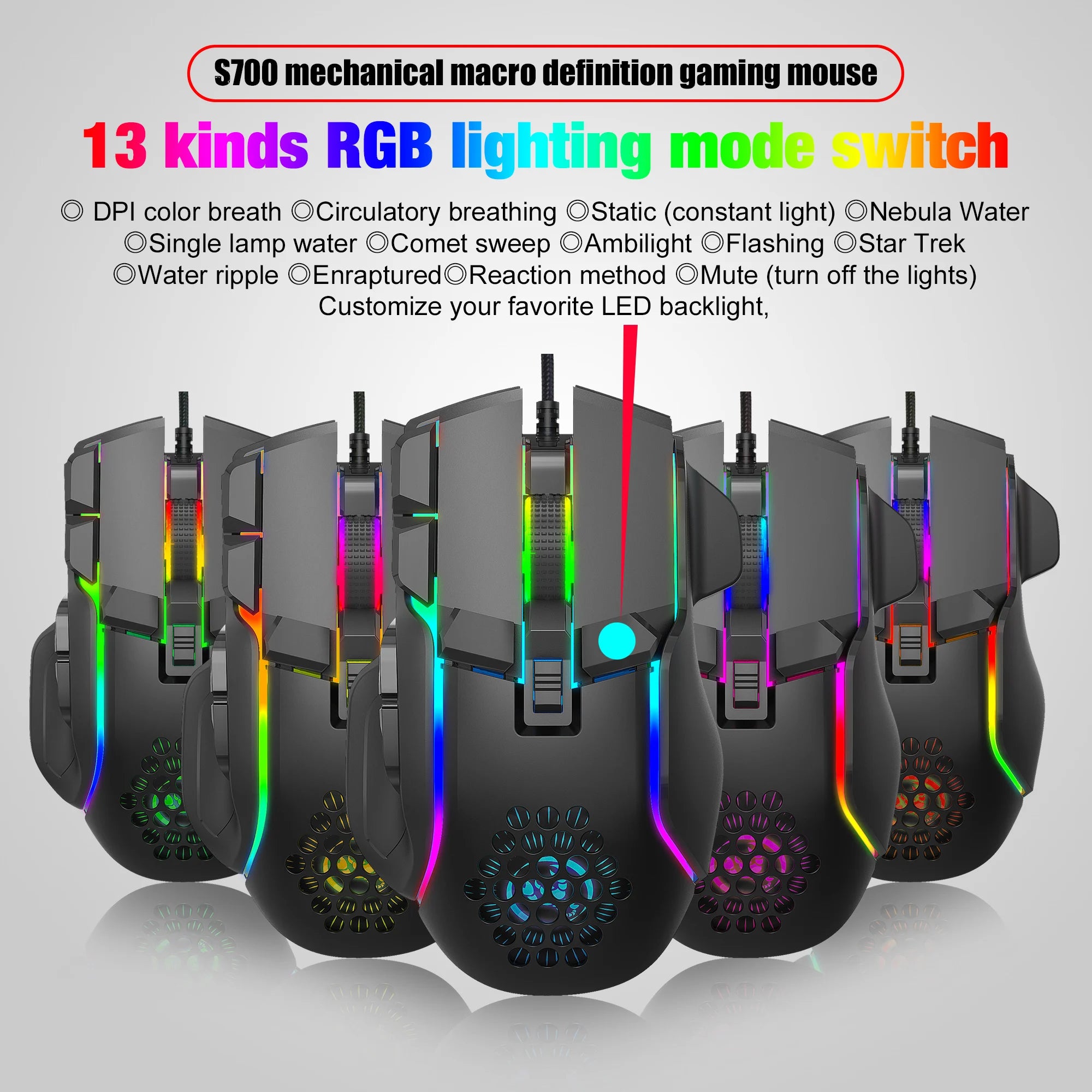 Hot sale HXSJ S700 ergonomics 12800 resolution mechanical 10 button macro programmable gaming mouse for gamer and laptop