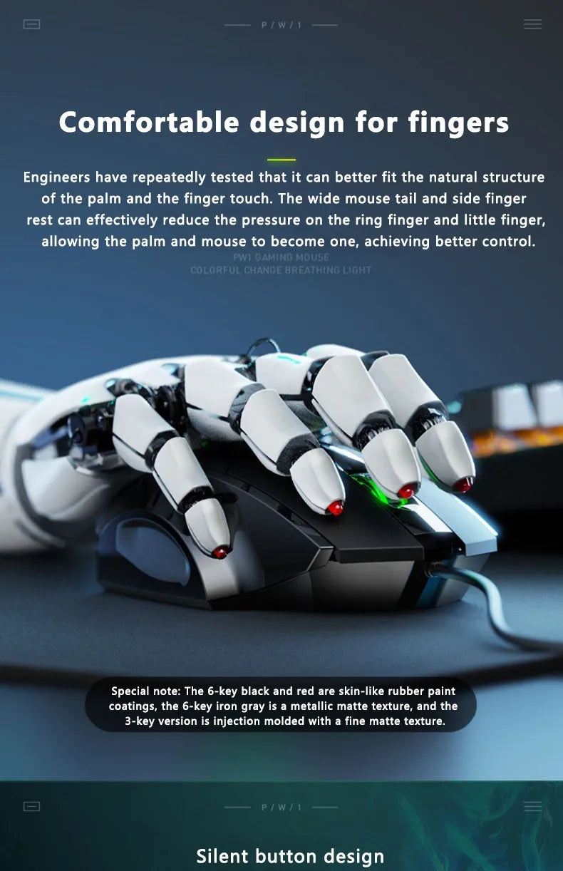 Inphic W1 Wired Mouse Esports Gaming Mouse Silent Office Mouse Three keys and six keys are optional