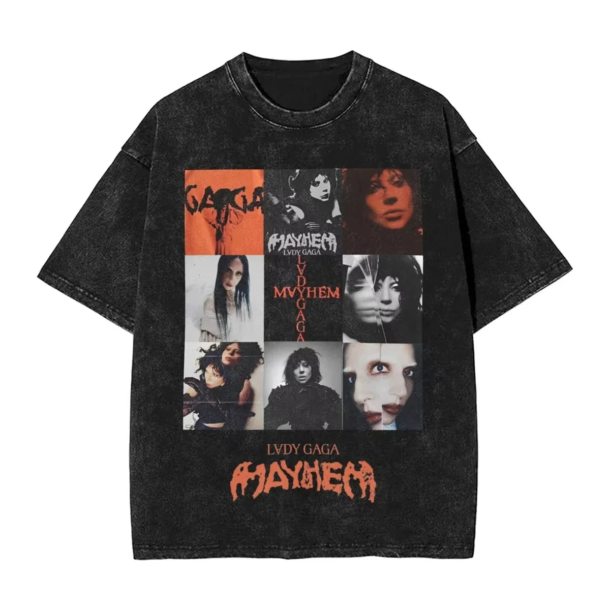 Washed T Shirts Lady Gaga Mayhem Hip Hop Retro Vintage High Street Streetwear Short Sleeve Print Tees Men's Women Tops Harajuku