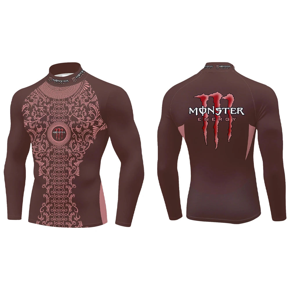 2025Monster Energy Men's Half High Collar Long Sleeve T-shirt Exquisite Vine Retro Style Sports Street Personalized Event Party