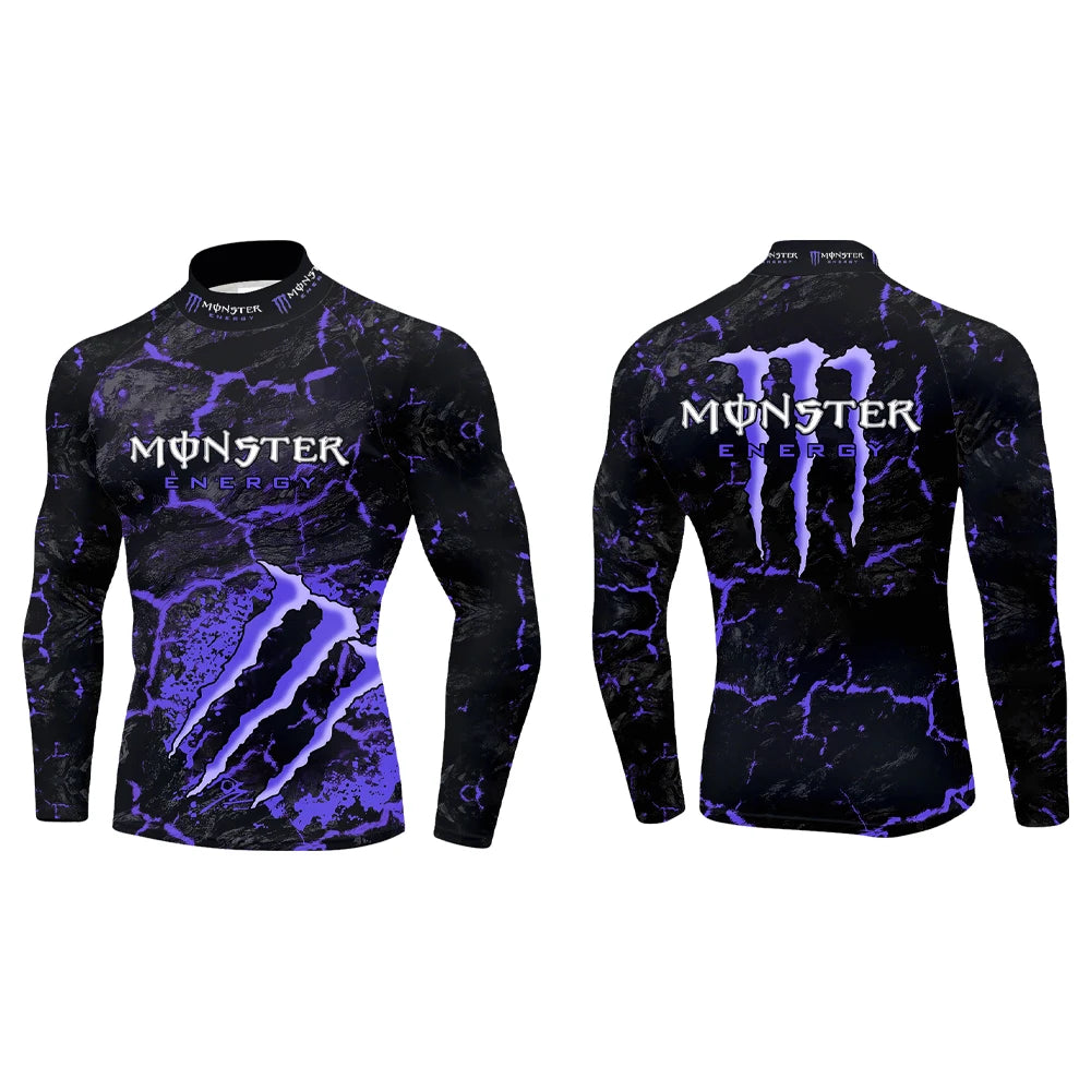 2025 New Monster Energy Men's Half High Collar Long Sleeve T-shirt Cool Crack Printed Sports Passion Dynamic Street Vitality