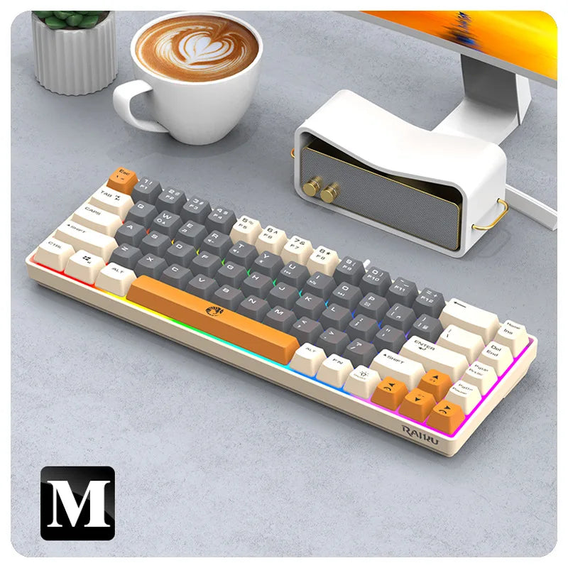 RAIKULei Kui K68 Wired Keyboard Three Color Customized Gaming Luminous Keyboard Mechanical Feel