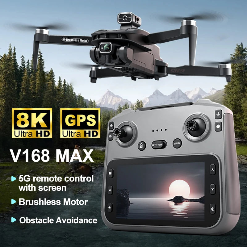 V168 MAX 8K GPS Drone Brushless Anti Drop Four Axis Long-Range Obstacle Avoidance Quadcopter Remote Controlled Aircraft Drone