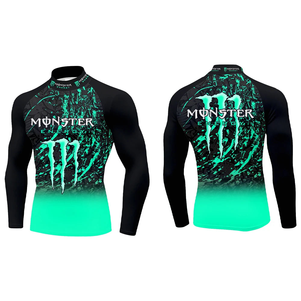 2025Monster Energy Men's Half High Neck Long Sleeve T-shirt Gradient Trend Cool Graffiti Street Vitality Personalized Fashion