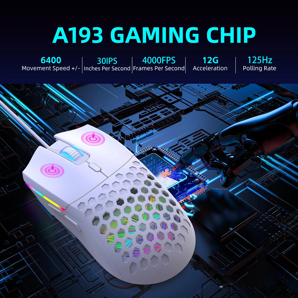 6 Keys Wired Gaming Mouse Honeycomb Hollow Design Colorful Backlight Adjustable 6400 DPI Mouse for Home office PC Gamer