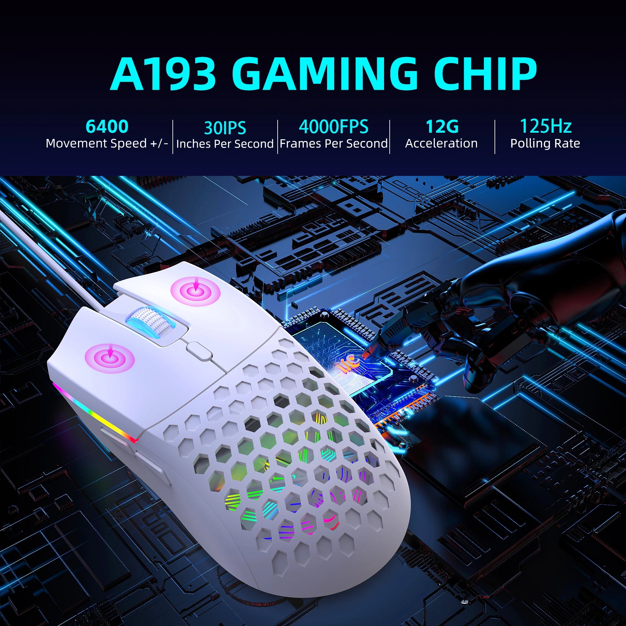 6 Keys Wired Gaming Mouse Honeycomb Hollow Design Colorful Backlight Adjustable 6400 DPI Mouse for Home office PC Gamer