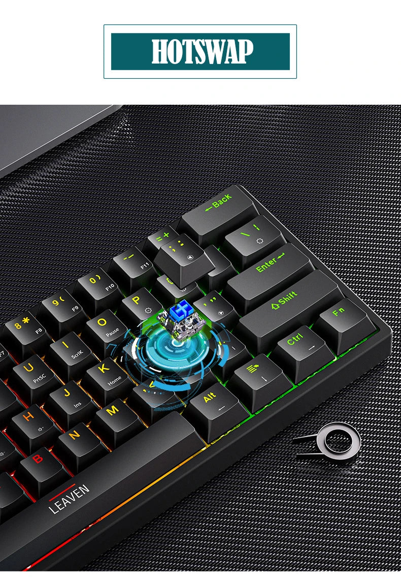 K620 Mini Gaming Mechanical Keyboard 61 Keys RGB Hotswap Type-C Wired Gaming Keyboard PBT Keycaps 60% Ergonomics Keyboards