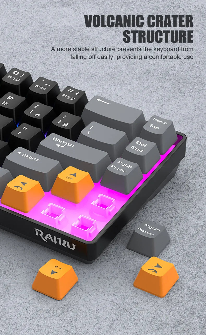RAIKULei Kui K68 Wired Keyboard Three Color Customized Gaming Luminous Keyboard Mechanical Feel