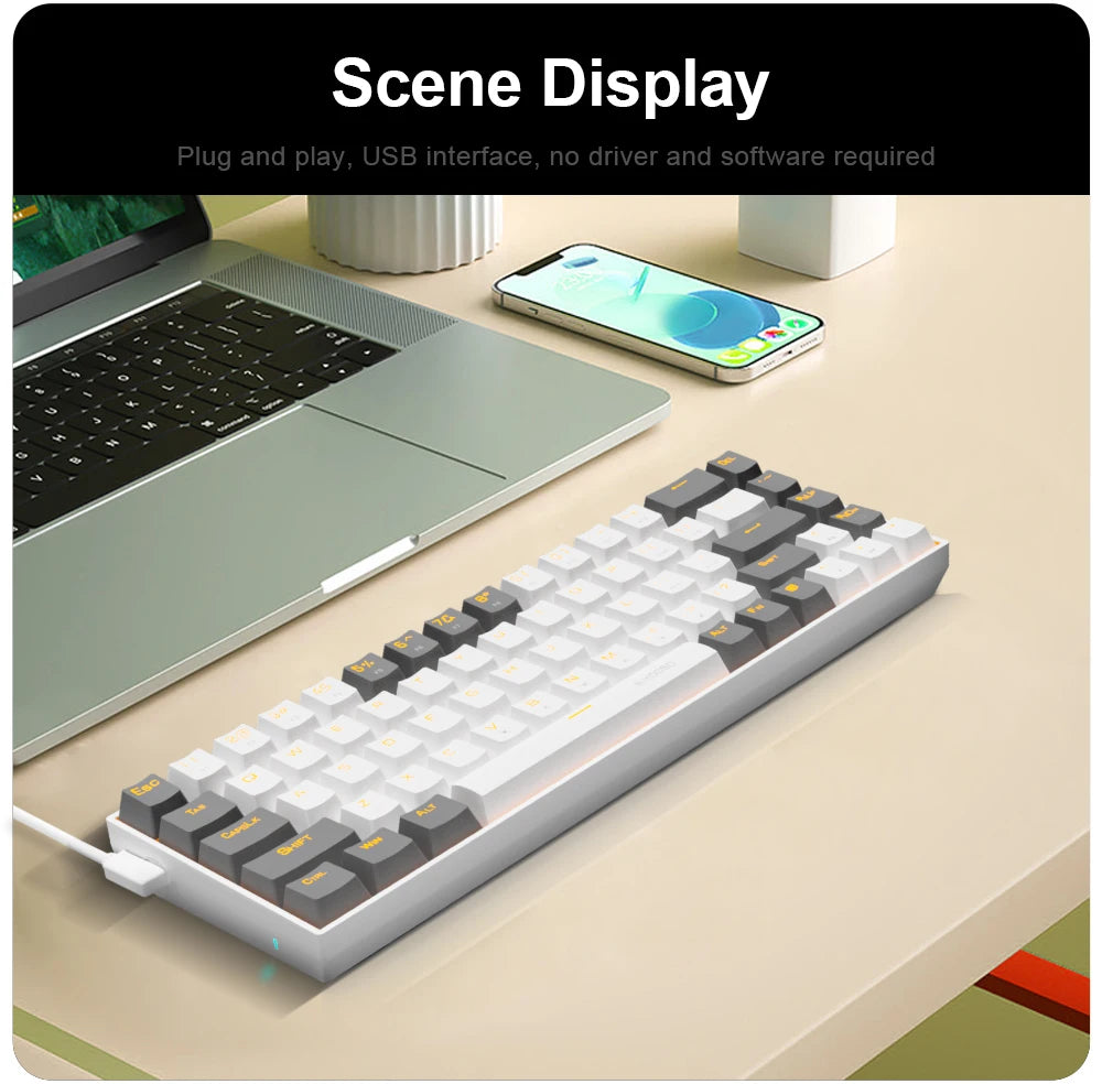 E-YOOSO Z686 USB Mini Slim Mechanical Gaming Wired Keyboard Red Switch 68Keys Russian Brazilian Portuguese for Compute PC Laptop