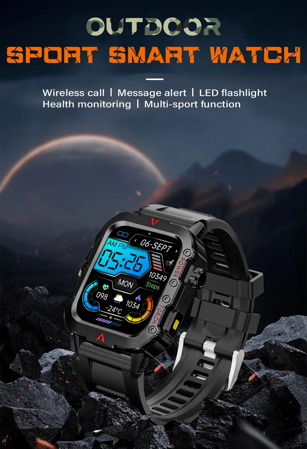 LAXASFIT New Outdoor Military Smartwatch Bluetooth Talking Smartwatch 1.73 Inch LED Sports Fitness Watch