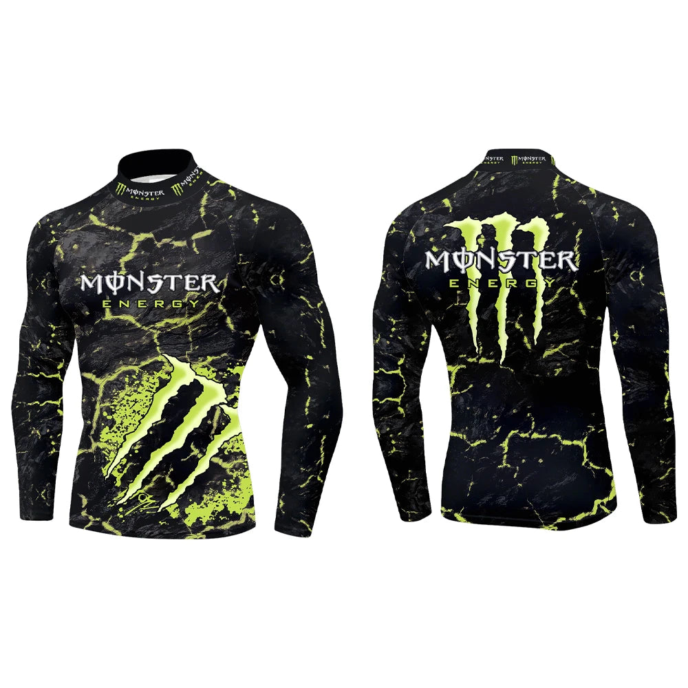 2025 New Monster Energy Men's Half High Collar Long Sleeve T-shirt Cool Crack Printed Sports Passion Dynamic Street Vitality
