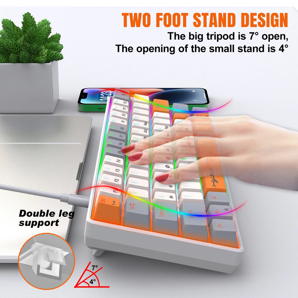 Portable 60% Mechanical Gaming Keyboard,63 Keys With Red Switch Backlit Compact Mini Wired Office Keyboard