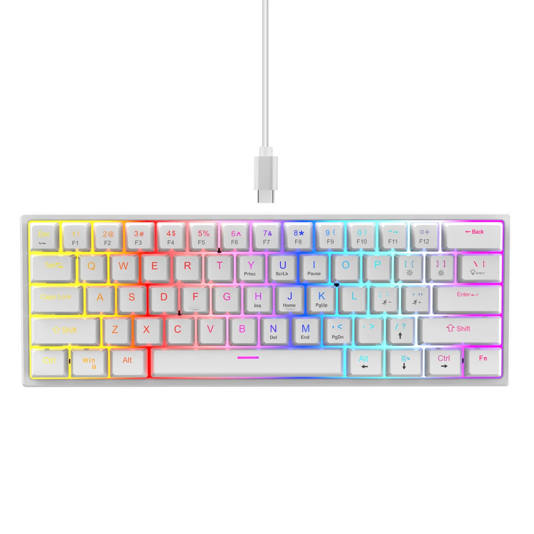 K61 Wired Cyan Axis Mechanical Keyboard RGB Colorful Backlit Ergonomic Design 61 Keys Mini Gaming Keyboard for PC Laptop Desktop