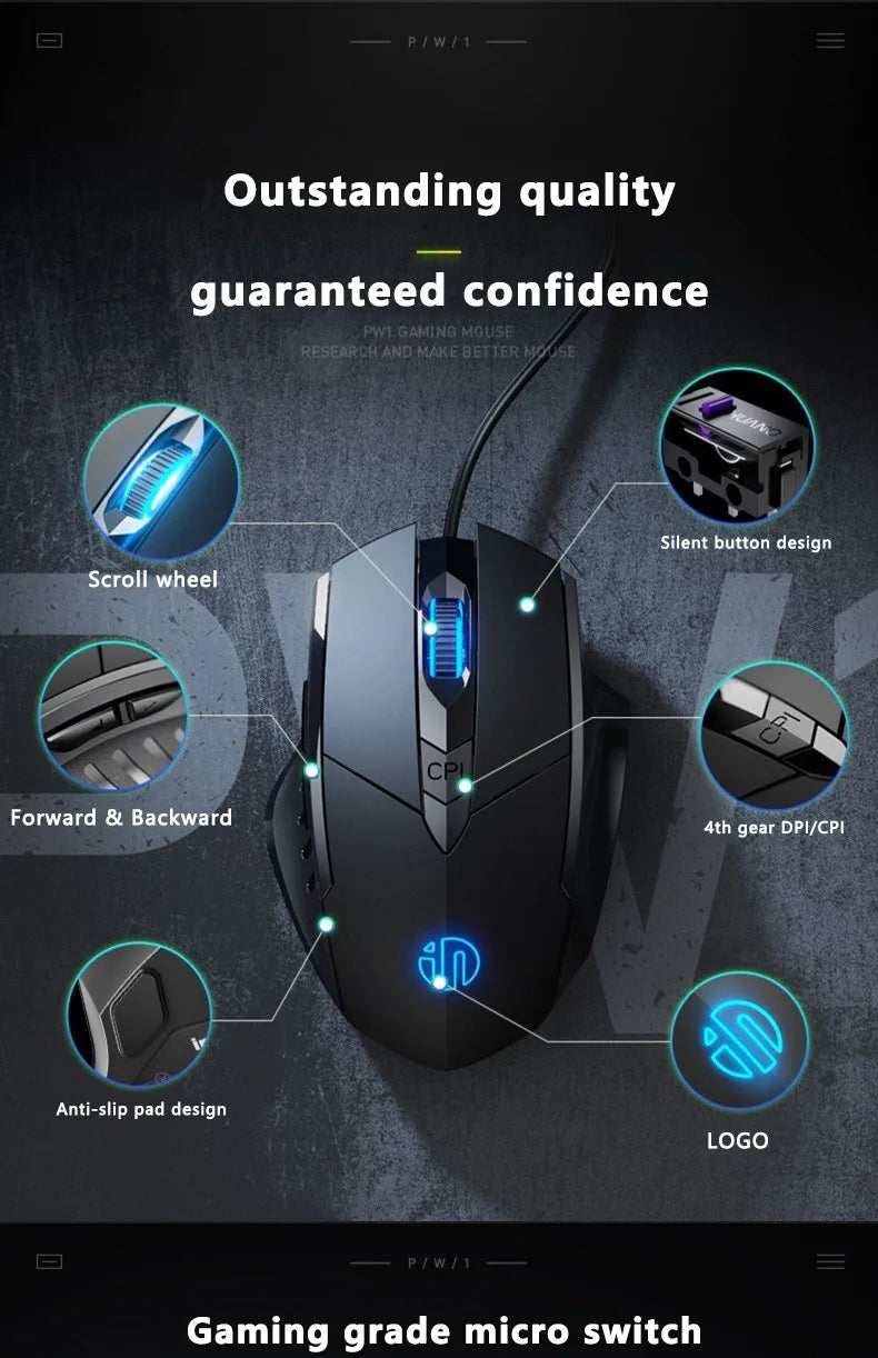 Inphic W1 Wired Mouse Esports Gaming Mouse Silent Office Mouse Three keys and six keys are optional