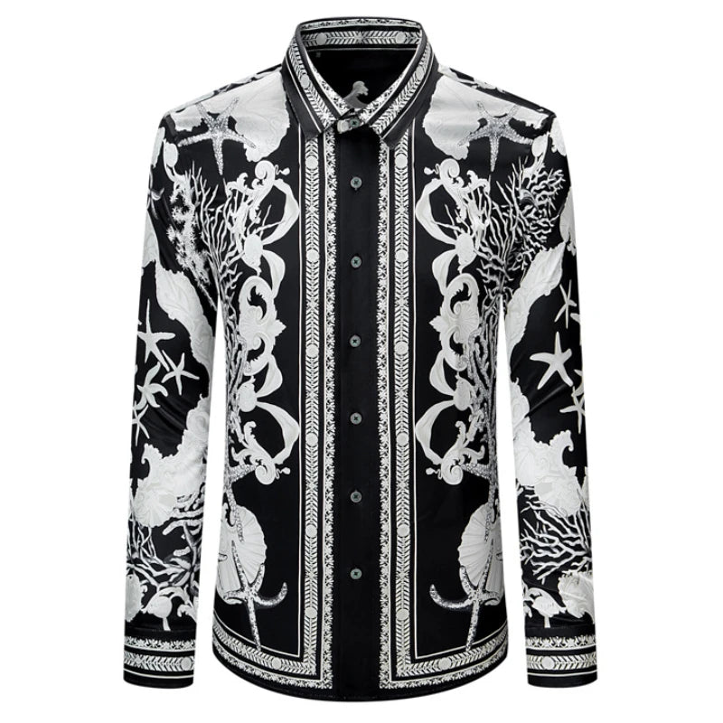 2025 Luxury Printed Silk Long Sleeved Men's Shirt FashionRetro Casual Business Social Shirt Stage Banquet Party Nightclub Shirt