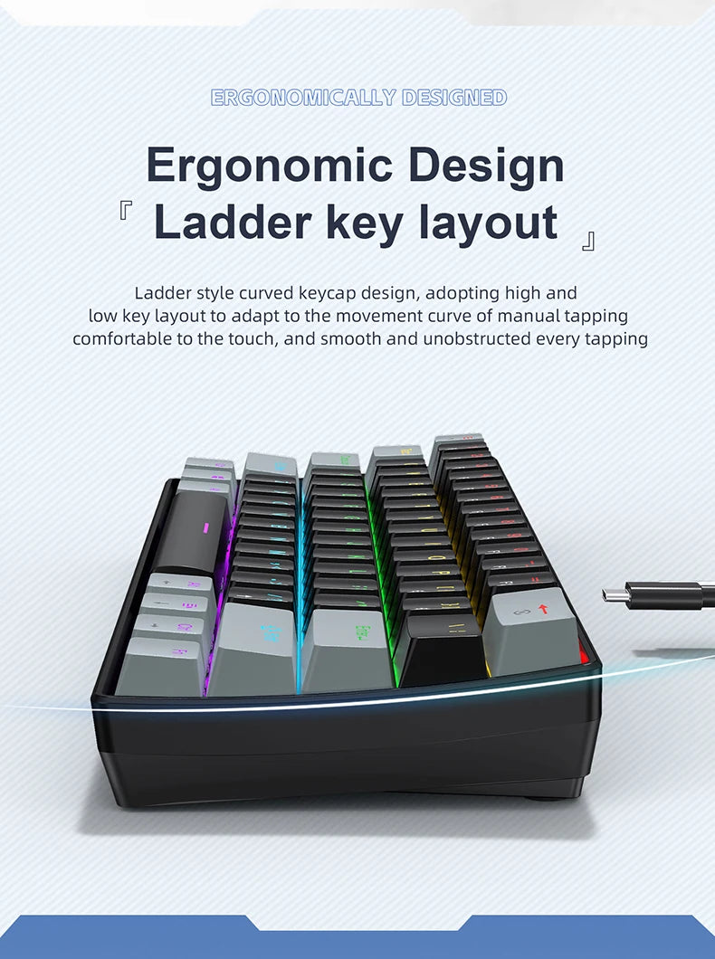 60% Portable Wired Mini Mechanical Keyboard, APAYADO K61 Mini Keyboard Wired,61 Keys Phantom RGB,Black,White,Red,Red/Blue Switch