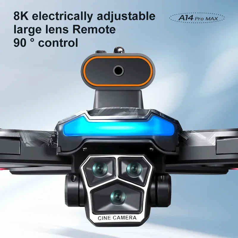Xiaomi A14Pro Max Drone 8K HD Three Camera GPS Brushless Optical Flow Obstacle Avoidance 4.5-inch large screen UAV RC 18000M