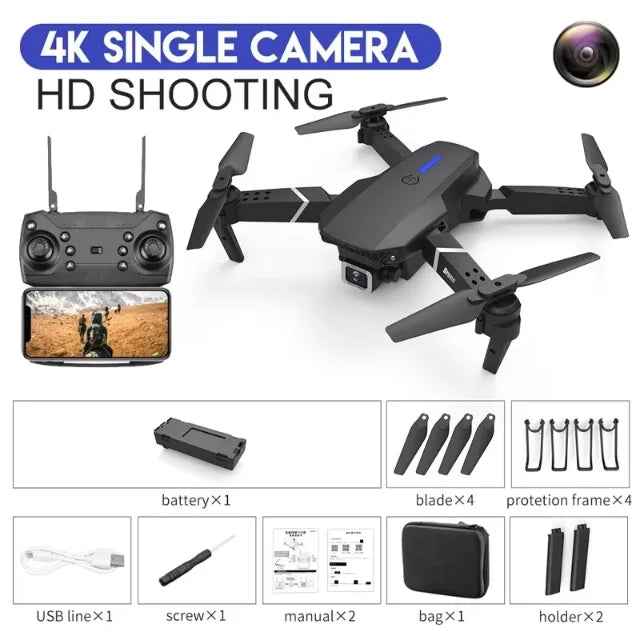 E88 Pro WiFi FPV Drone Wide Angle HD 4K 1080P Camera Height Hold RC Foldable Quadcopter Helicopter Toys Gift New