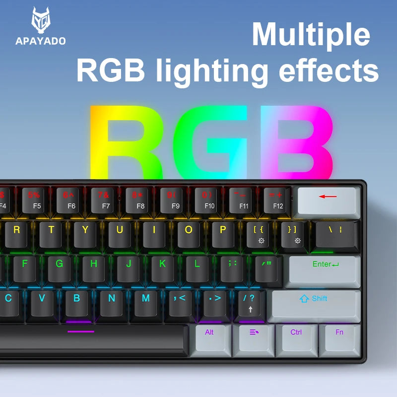 61 Keys Mechanical Keyboard Wired,APAYADO K61 RGB 60% Portable Mini Keyboard Black,White, Red/Blue Switch for Gaming