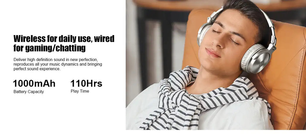 Oneodio Pro-C Wireless Headphones with 50mm Neodymium Drivers 110Hrs Playing Time BT 5.2 Foldable Deep Bass Stereo Headset