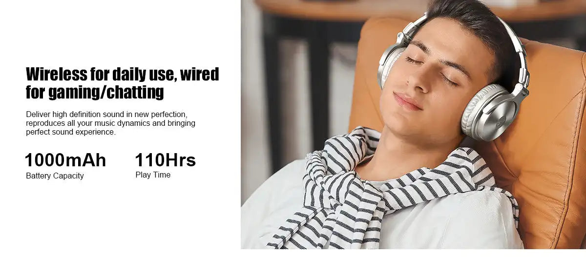 Oneodio Pro-C Wireless Headphones with 50mm Neodymium Drivers 110Hrs Playing Time BT 5.2 Foldable Deep Bass Stereo Headset