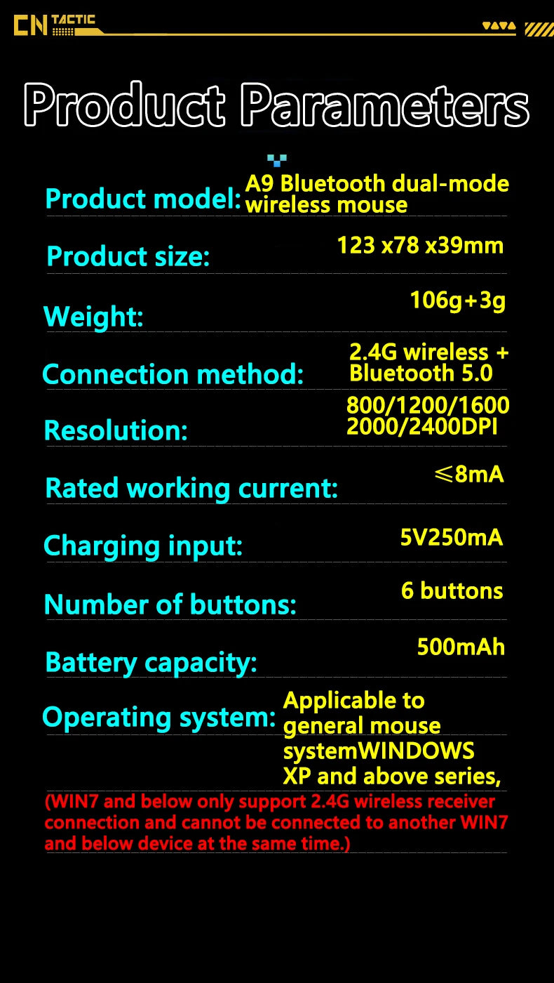 Inphic A9 Explorer Wireless Gaming Mouse 500mA Battery Level Display Ergonomics Bluetooth Office Mouse For PC Laptop