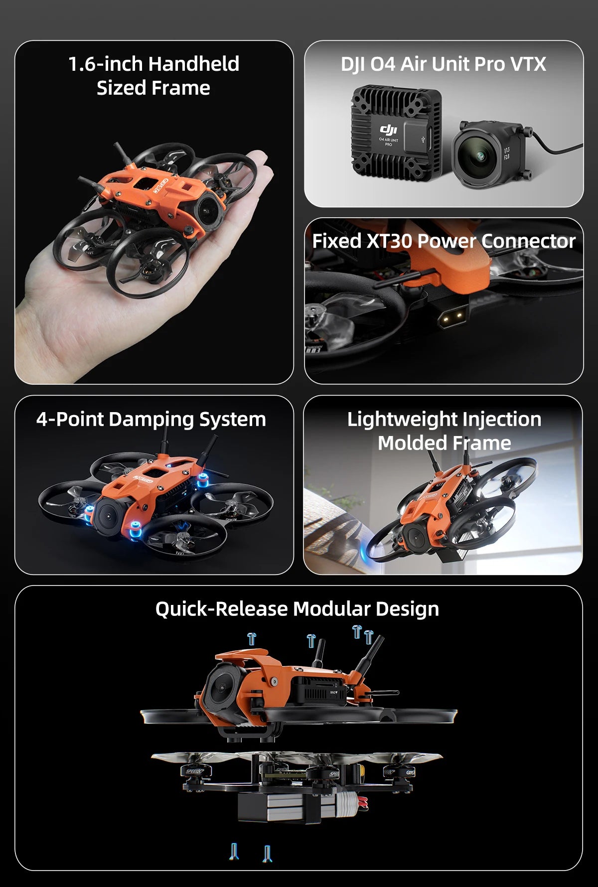 GEPRC DarkStar16 FPV Quadcopter O4 Air Unit PRO /WTFPV 1.6 Inch SPEEDX2 1003 14800KV LiHV 2S 530mAh 1636-4 RC Freestyle Drone