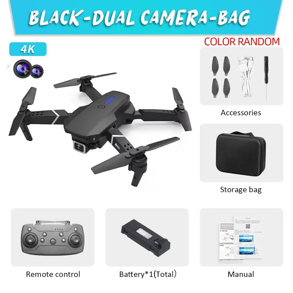 E88 Pro Wifi FPV Drone With 4K HD 1080P Wide Angle Camera Height Hold Foldable RC Quadcopter Helicopter Gift