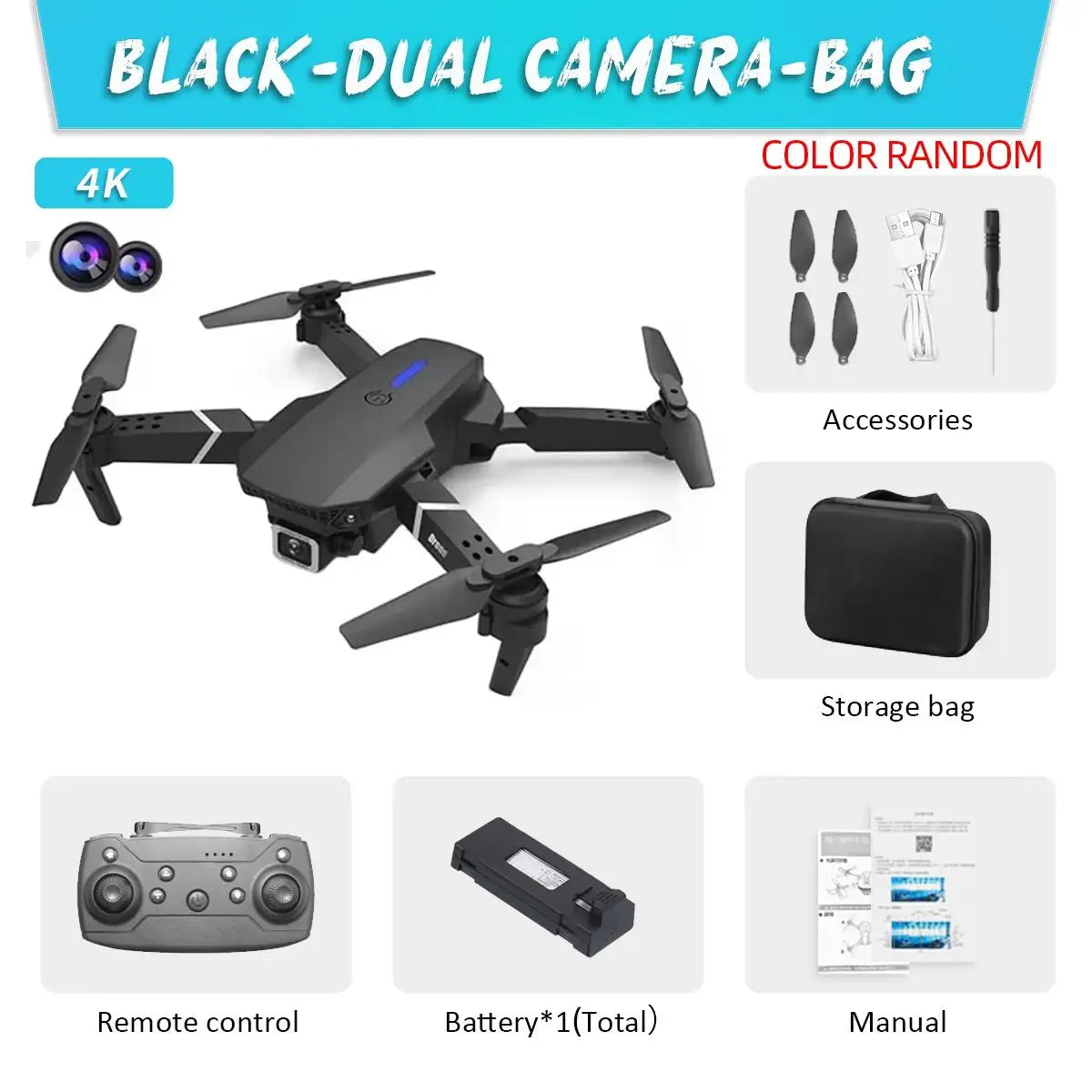 E88 Pro Wifi FPV Drone With 4K HD 1080P Wide Angle Camera Height Hold Foldable RC Quadcopter Helicopter Gift