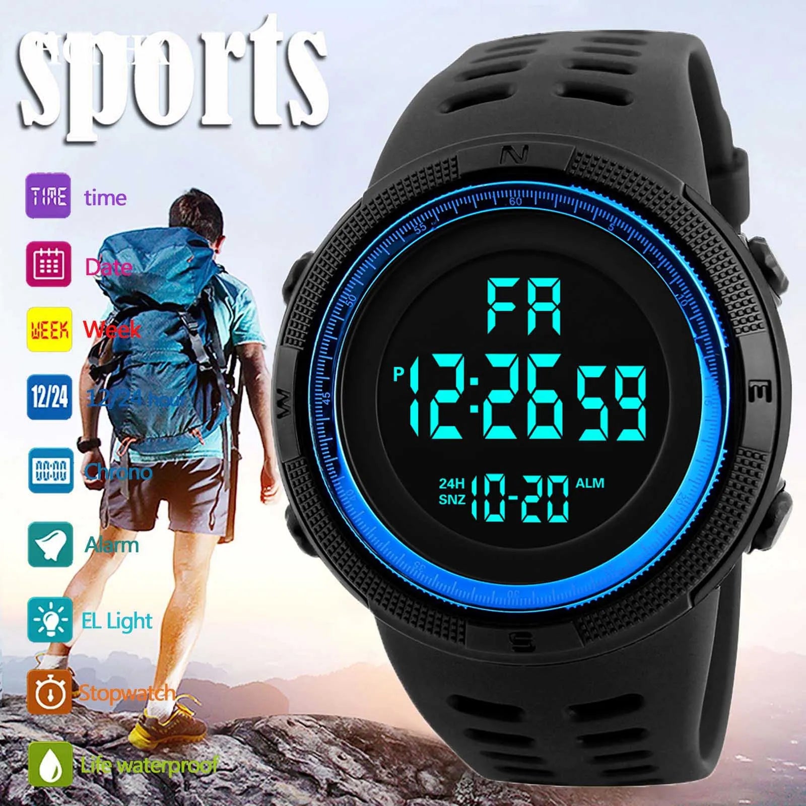 Electronic Watch For Mens Military Sports Watches Luminous Multifunction LED Digital Wristwatch for man kids Boy Student Teen