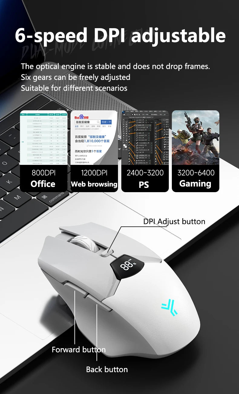 Warvank SX01 Bluetooth Wireless Mouse Smart Screen Battery Level Display Silent Office Mouse  600mAh Rechargeable Gaming Mouse