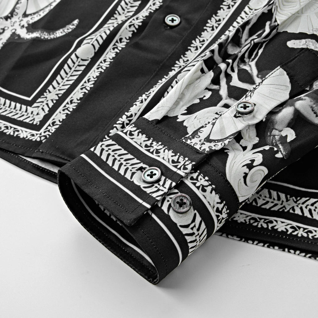 2025 Luxury Printed Silk Long Sleeved Men's Shirt FashionRetro Casual Business Social Shirt Stage Banquet Party Nightclub Shirt