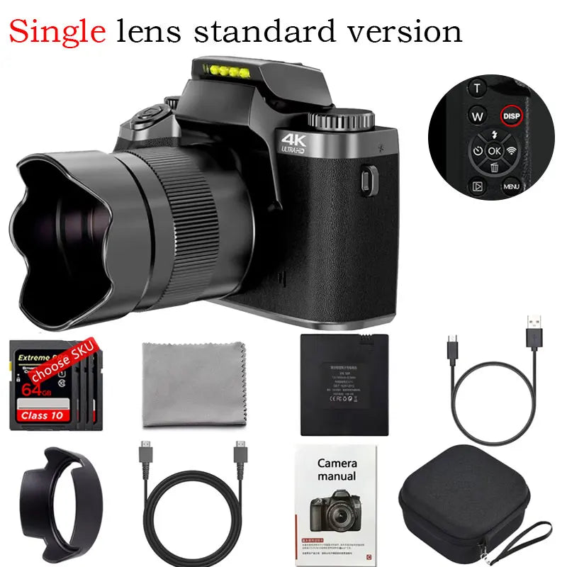 4K Digital Camera 64MP Auto Focus Lens Photography YouTube Ins Vlog Camcorder 4.0"Touch Screen 16X Zoom Optical Video Camera