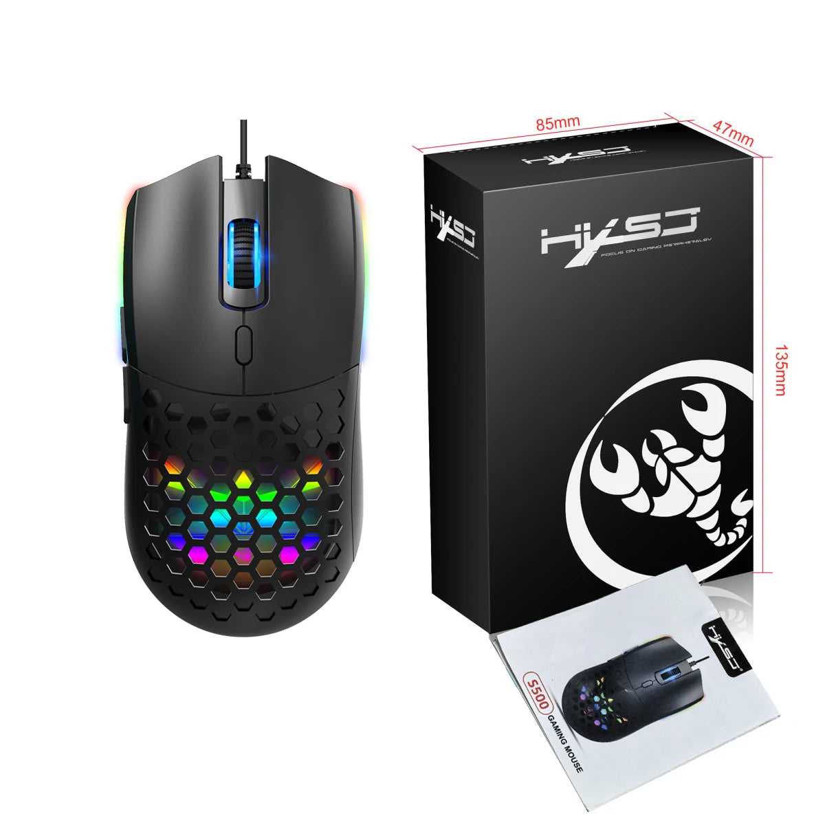 6 Keys Wired Gaming Mouse Honeycomb Hollow Design Colorful Backlight Adjustable 6400 DPI Mouse for Home office PC Gamer