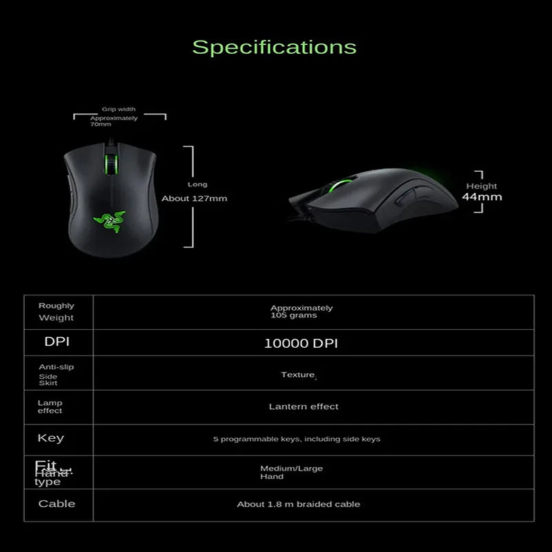 Razer DeathAdder Essential Wired Gaming Mouse Mice 6400DPI Optical Sensor 5 Independently Buttons For Laptop PC Gamer