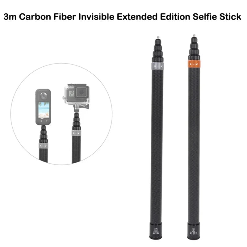 XB-For 360X4 3Meters Carbon Fiber Selfie Stick Invisible Sports Camera Telescopic Portable Recording Extension Stick