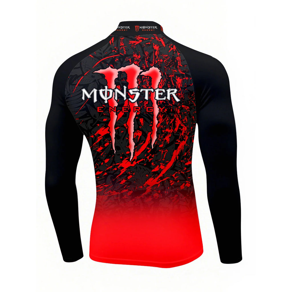 2025Monster Energy Men's Half High Neck Long Sleeve T-shirt Gradient Trend Cool Graffiti Street Vitality Personalized Fashion