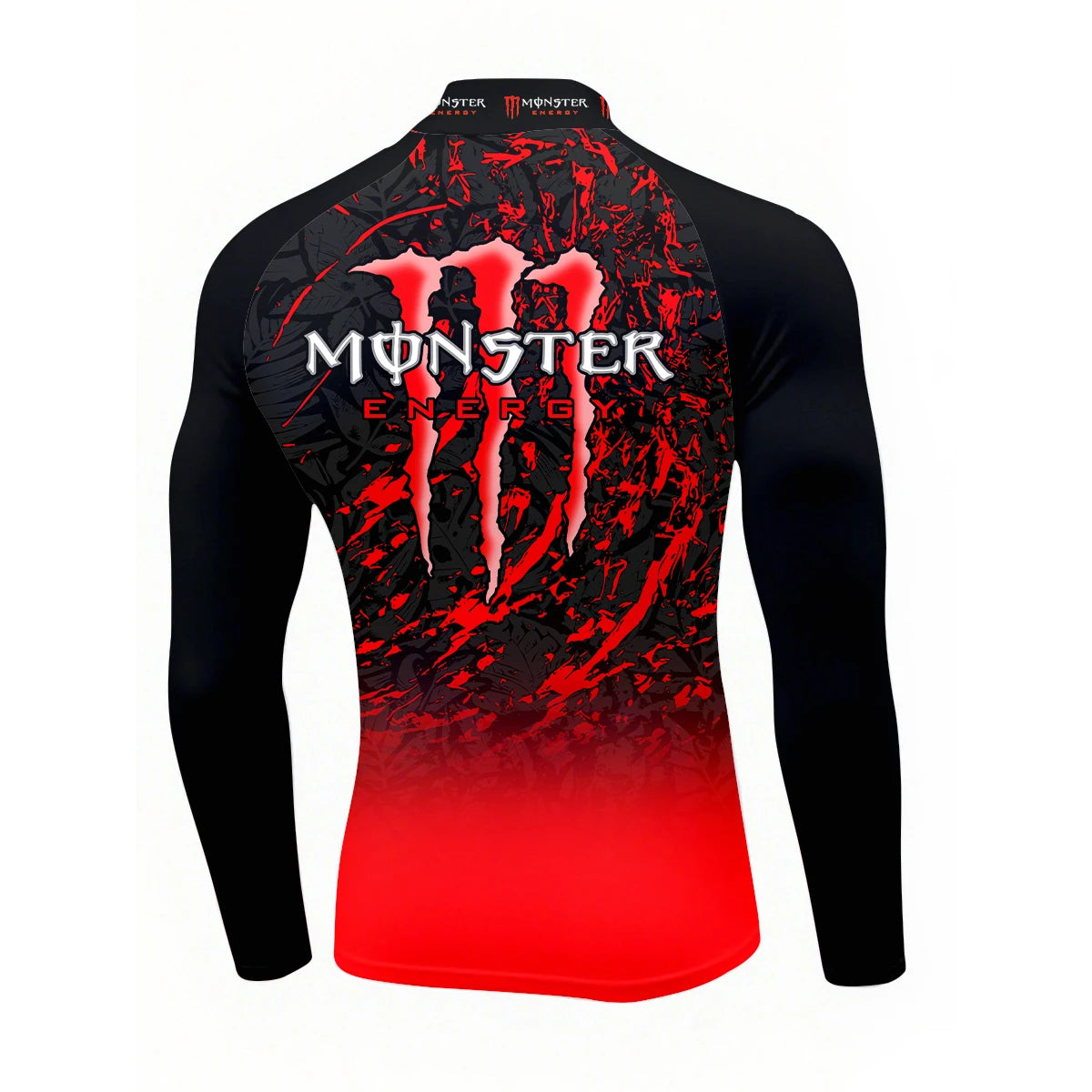 2025Monster Energy Men's Half High Neck Long Sleeve T-shirt Gradient Trend Cool Graffiti Street Vitality Personalized Fashion