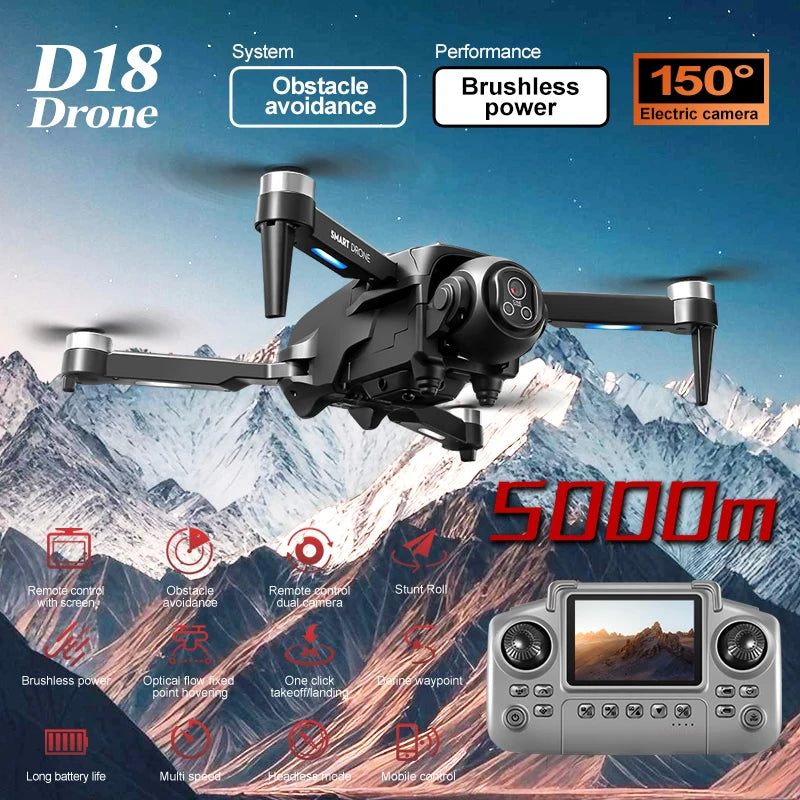 2025 New D18 Drone Professional 8K Camera 5G WiFi FPV UAV Screen Remote Control Brushless Obstacle Avoidance Quadcopter Toy