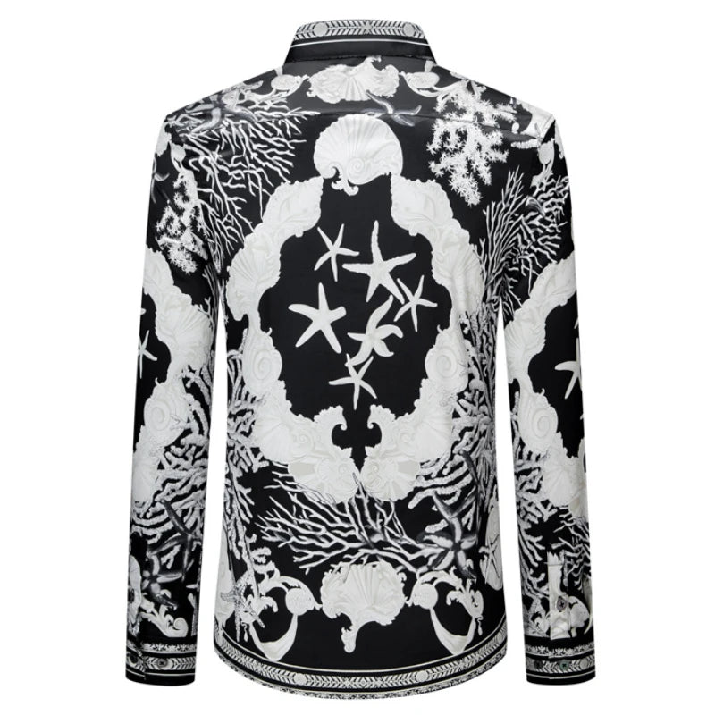 2025 Luxury Printed Silk Long Sleeved Men's Shirt FashionRetro Casual Business Social Shirt Stage Banquet Party Nightclub Shirt