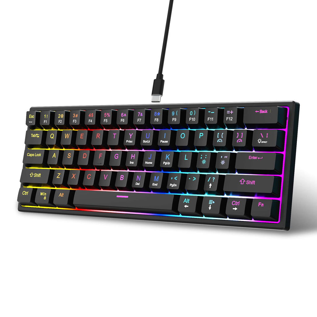 K61 Wired Cyan Axis Mechanical Keyboard RGB Colorful Backlit Ergonomic Design 61 Keys Mini Gaming Keyboard for PC Laptop Desktop