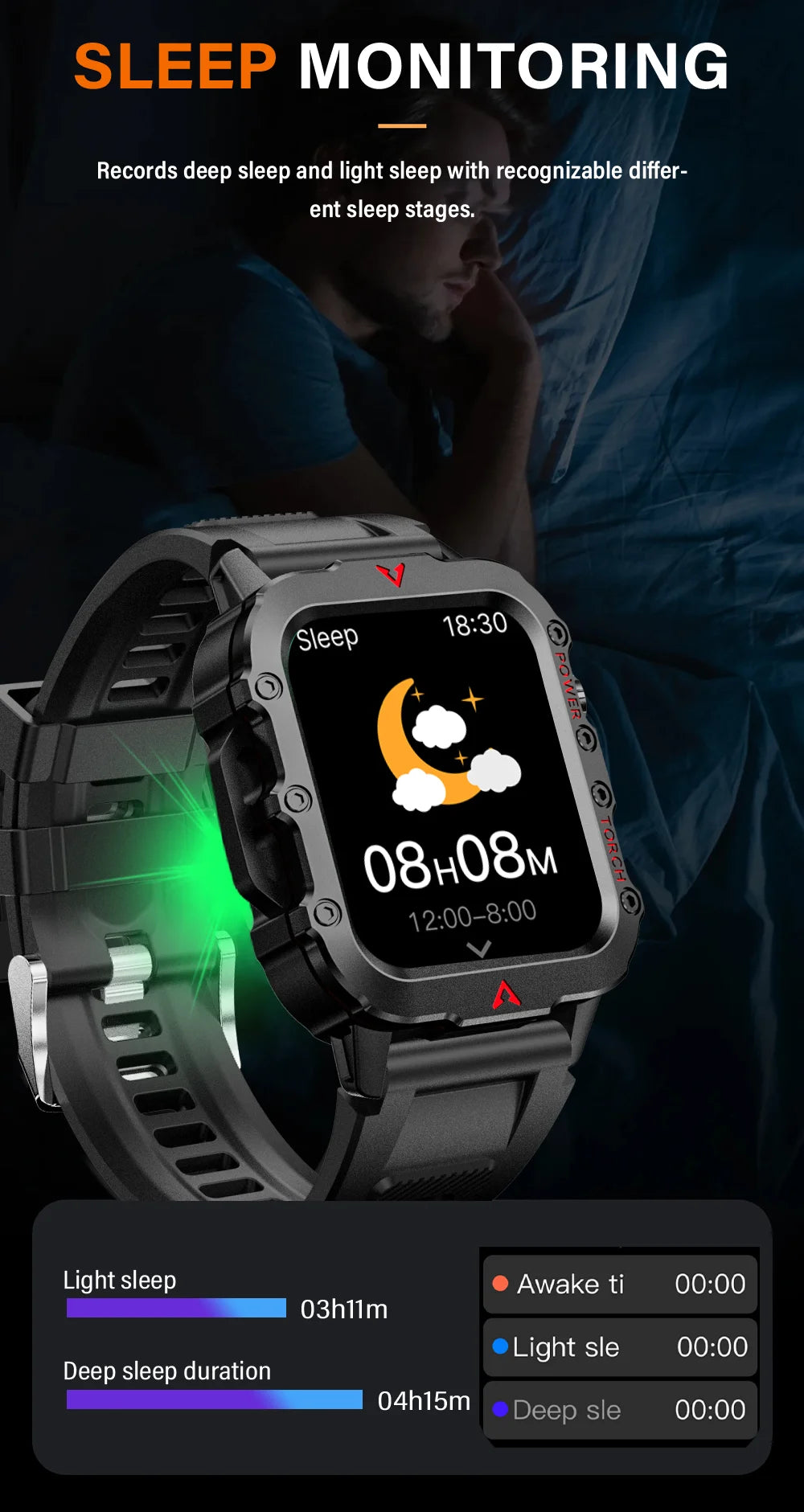 LAXASFIT New Outdoor Military Smartwatch Bluetooth Talking Smartwatch 1.73 Inch LED Sports Fitness Watch