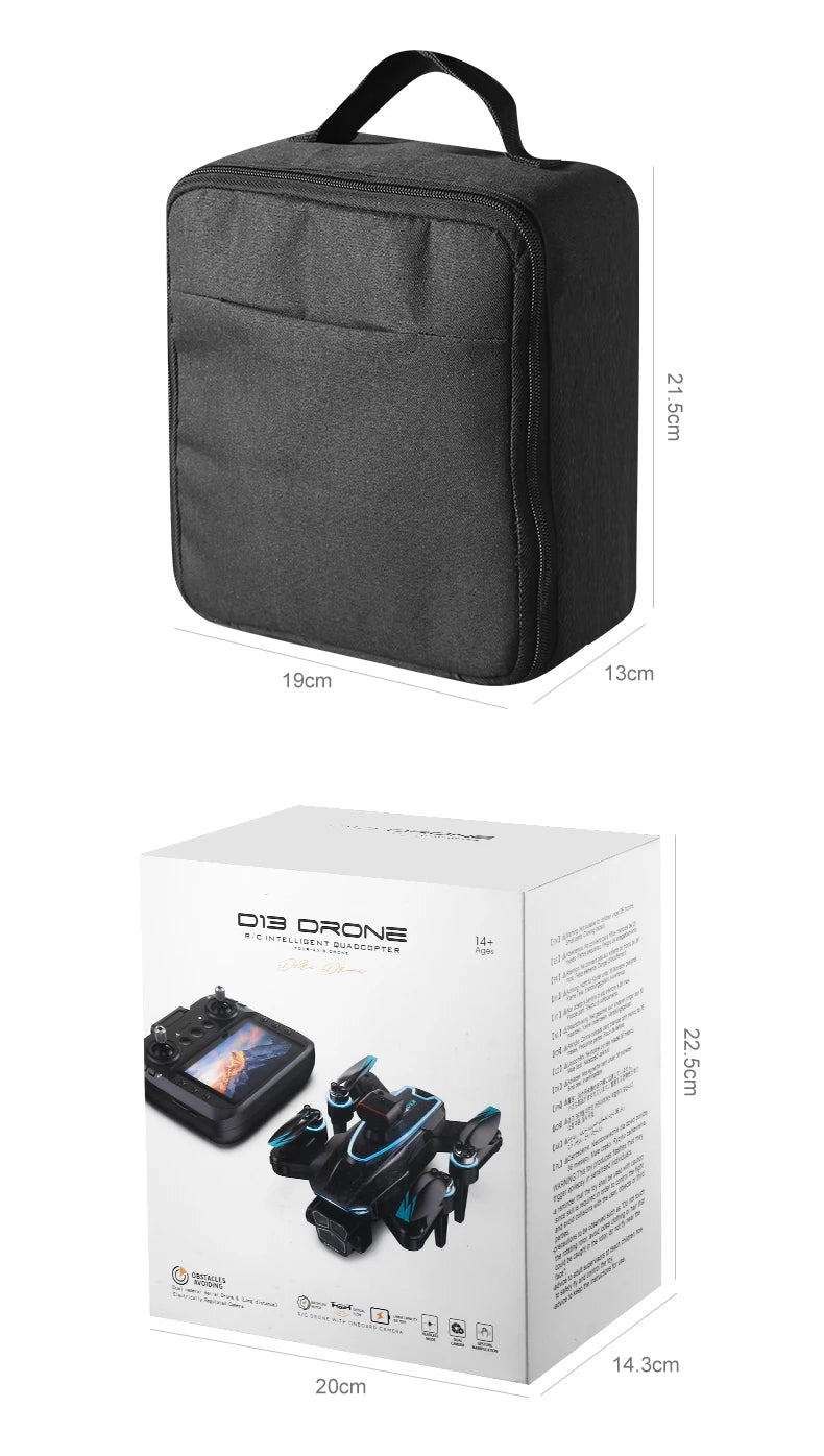 New D13 RC Drone 4K Professional HD Triple Camera 5G WIFI FPV Dron 360° Obstacle Avoidance Brushless Large Screen Quadcopter Toy