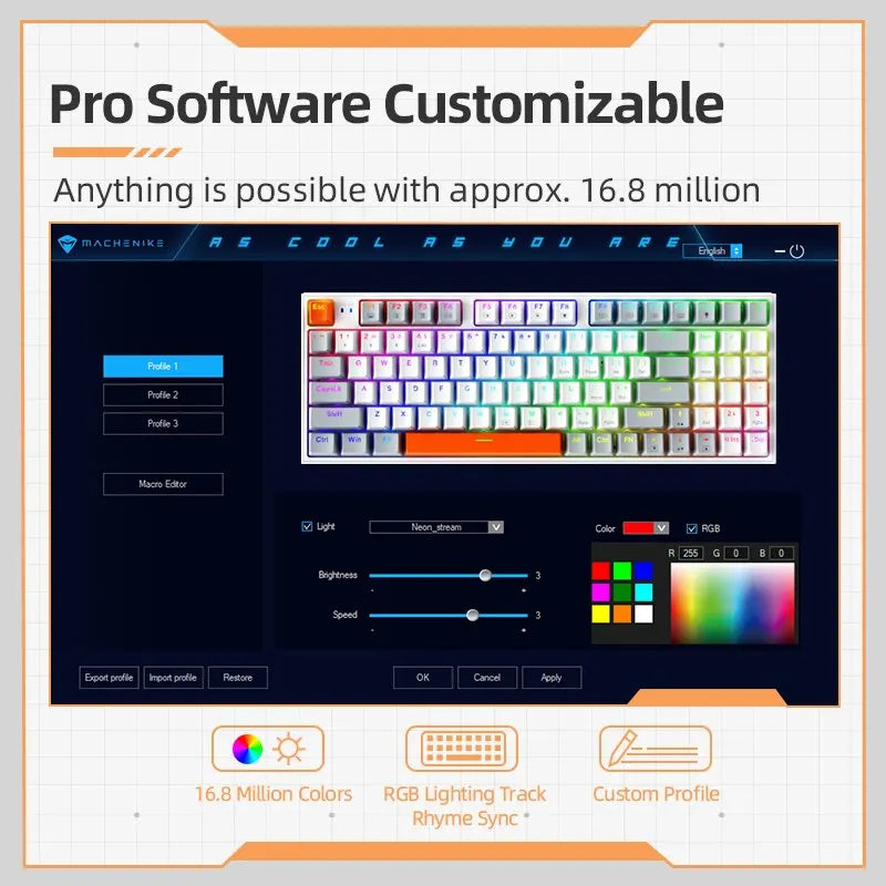 Machenike K500W Wireless Mechanical Keyboard Hot Swap Tri-mode 94 Keys RGB Backlit Gaming Keyboard for PC Gamer Laptop